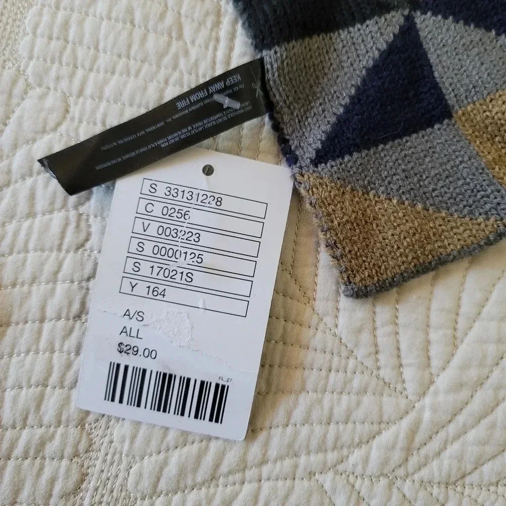 Men's Black Beige Yellow Diamond Winter Fall Scarf